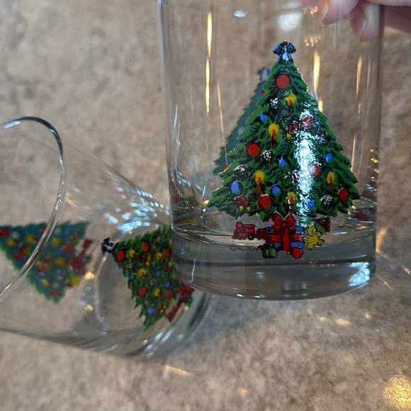 2 Vintage Action Christmas Tree Glass Low Ball Eggnog Drinking Glasses Texture - Picture 3 of 8